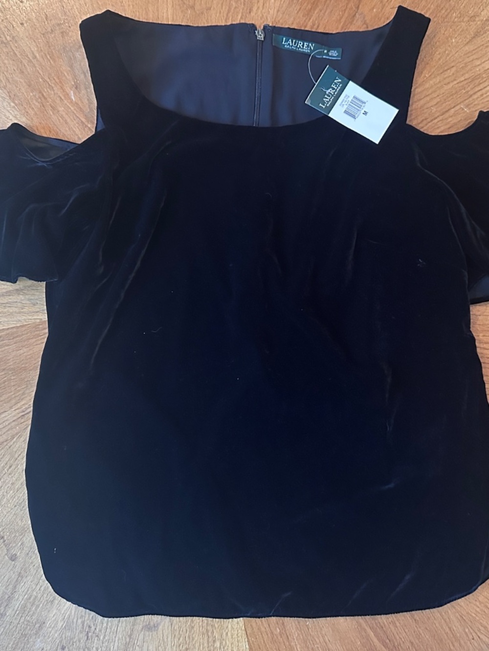 Ralph Lauren M Black Velvet Cold Shoulder Top Blouse Whimsigoth Romantic Holiday - Picture 5 of 6